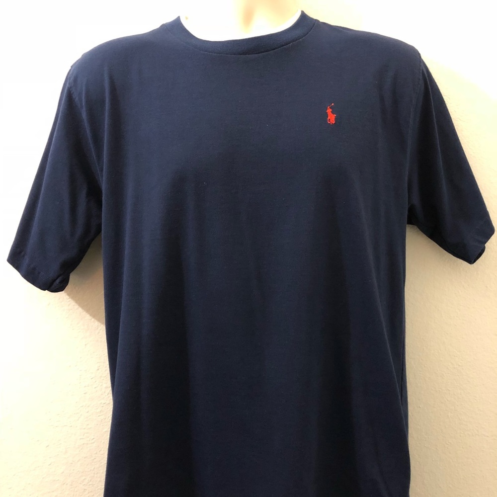 Ralph Lauren Polo Mens Navy Blue Solid ShortSleeve
